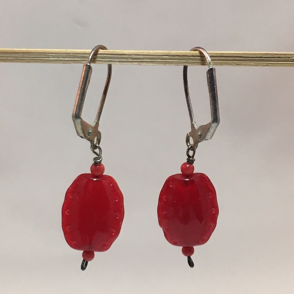 Red Glass Bead Drop Earrings